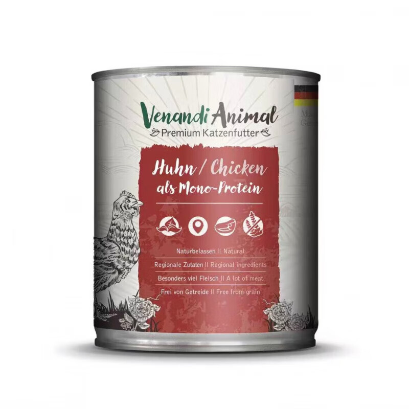 VENANDI ANIMAL PREMIUM KATZENFUTTER德国venandi全价猫罐头Ven罐头无谷物猫主食罐头800g 鸡肉味800g