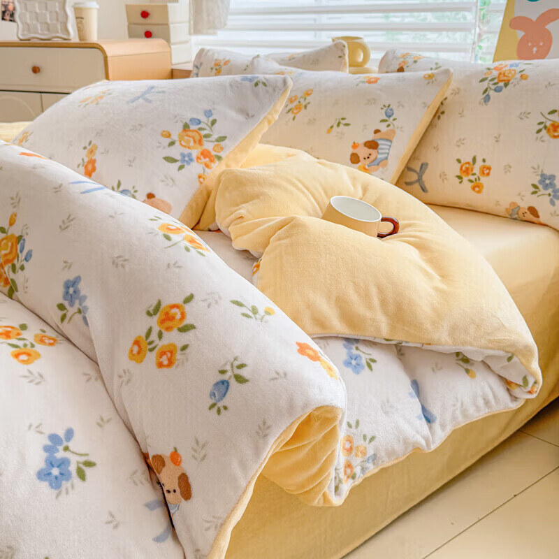 软贝小清新牛奶绒床上四件套保暖毛绒床单被套学生宿舍秋冬款三件套 布布萌宠 床单款 2.0m  被套200*230cm 四件套