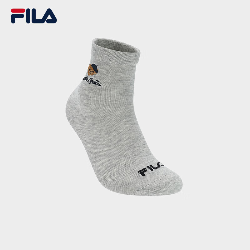 FILA斐乐官方女袜中腰袜2025冬季新款运动袜中筒袜休闲舒适袜子 浅花灰-MG XS