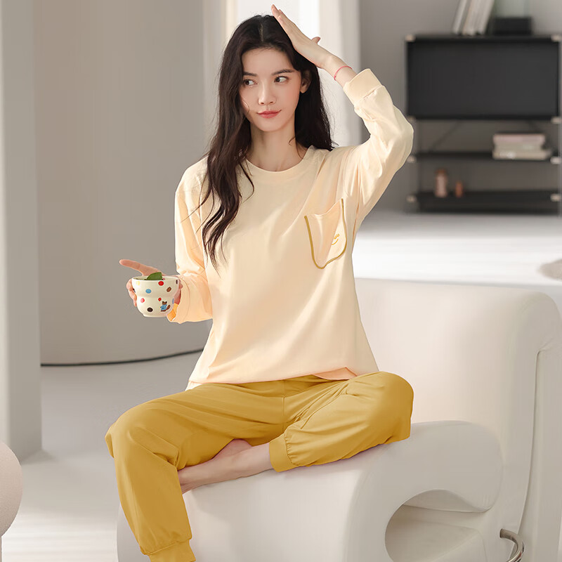 馨爱百年睡衣女春秋长袖纯棉韩版休闲宽松全棉女士套头家居服可外穿套装 QH5516 2XL