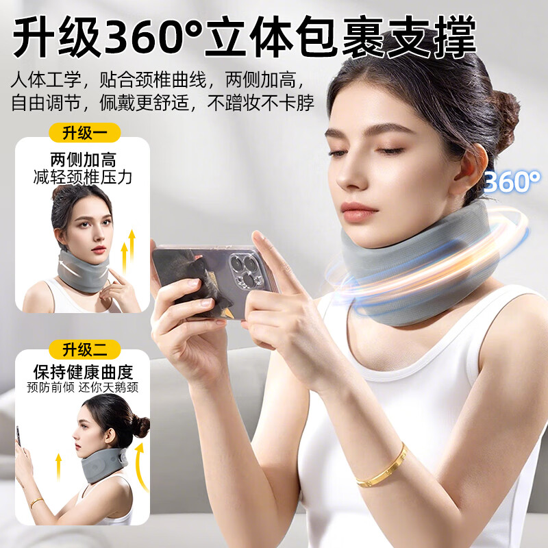 LUCYLEE【美国】颈托护颈椎颈部固定器医用级术后防低头颈部固定支撑脖套 灰色颈托【360°环颈贴合设计 亲肤透气面料】