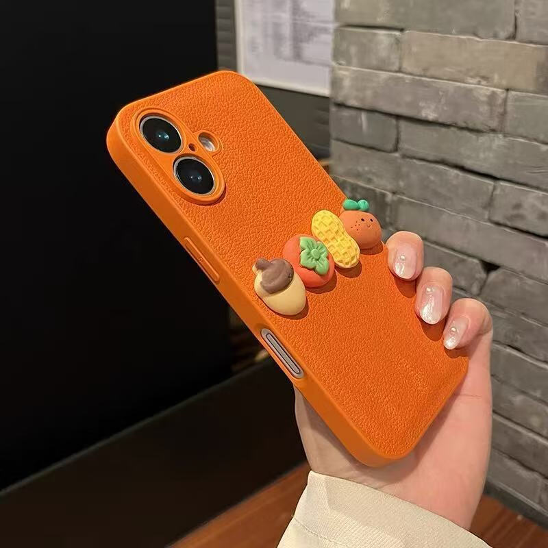 八脚兽适用苹果17手机壳新款橙素皮纹iphone16好事发生公仔15pro手提绳高级感14女款手腕绳13pro保护套 橙色素皮皮纹壳+好柿发生公仔+手提绳 iPhone 13 Promax