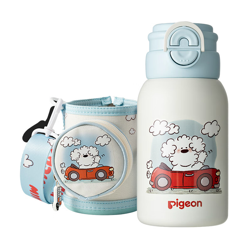 贝亲×miiiiichan儿童保温杯小学生喝水杯双饮杯 316不锈钢 600ML 小汽车-杯套背带