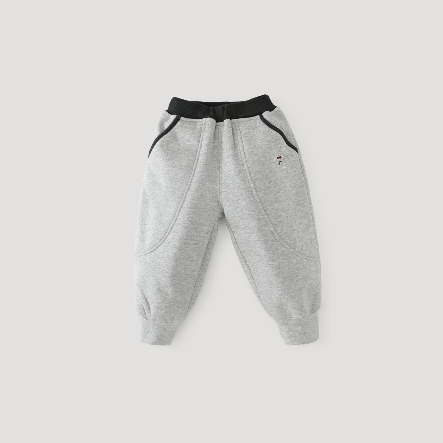 巴厘小猪儿童冬季保暖裤女童加绒加厚宝宝运动休闲长裤婴幼儿裤子男童冬装 浅花灰 100