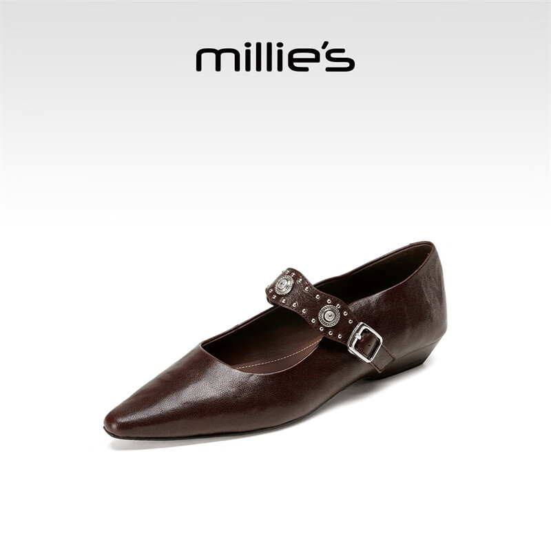 妙丽玛丽珍鞋女低跟真皮浅口时尚潮流气质2025冬季新款百搭小皮鞋 棕色 36 (230mm) 标准码