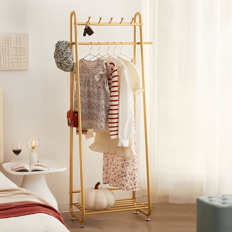 馨婺家立式衣帽架落地轻奢卧室挂衣架简易晾衣架家用室内衣服置物收纳架 金色-加粗加厚【长60cm】