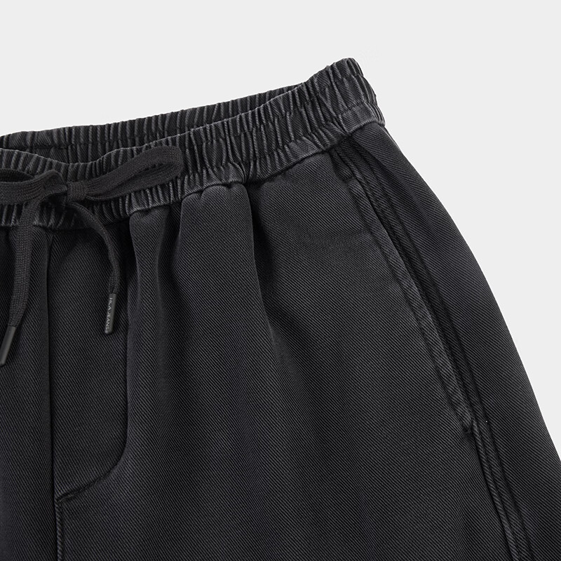 黑鲸（HLAJEANS）海澜之家旗下松紧裤腰牛仔裤男2025年冬季新品加绒男裤弯刀裤  黑色24 L
