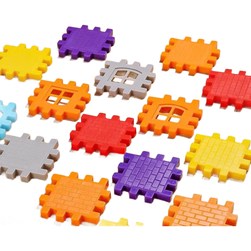 手工拼搭儿童房子积木带窗户大颗粒拼图拼插益智玩具大号方块塑料仿真模型 65件套【袋装】+图纸