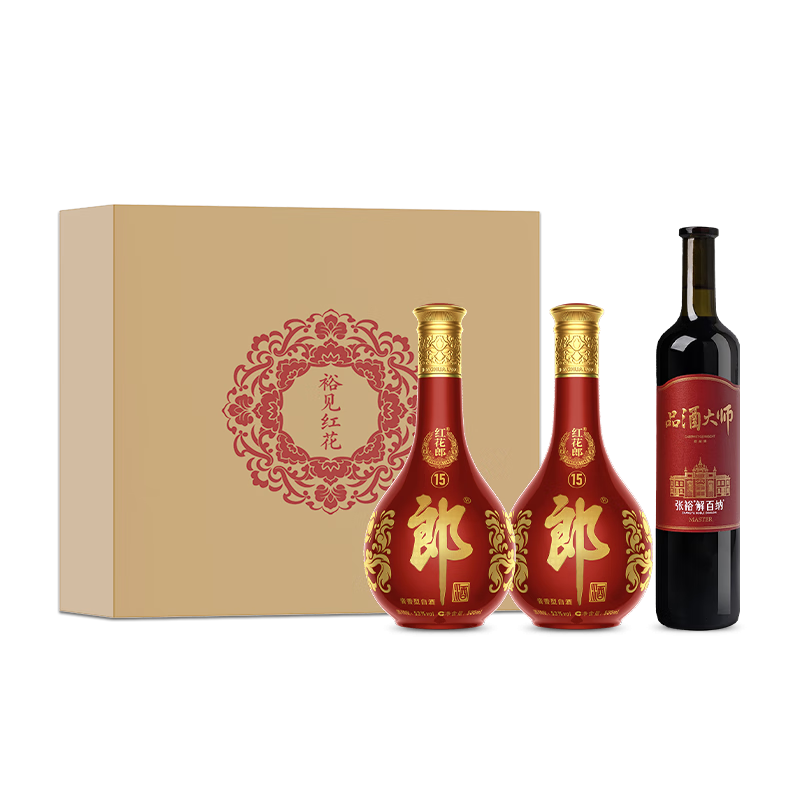郎酒【裕见红花】红花郎15 53度 500ml*2+张裕解百纳 750ml*1