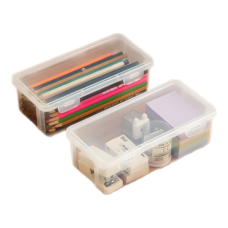 多功能文具盒笔盒收纳盒 透明桌面收纳神器带盖收纳箱ins风 书桌化妆品配件家用收纳 透明文具盒【1个装】活动专享