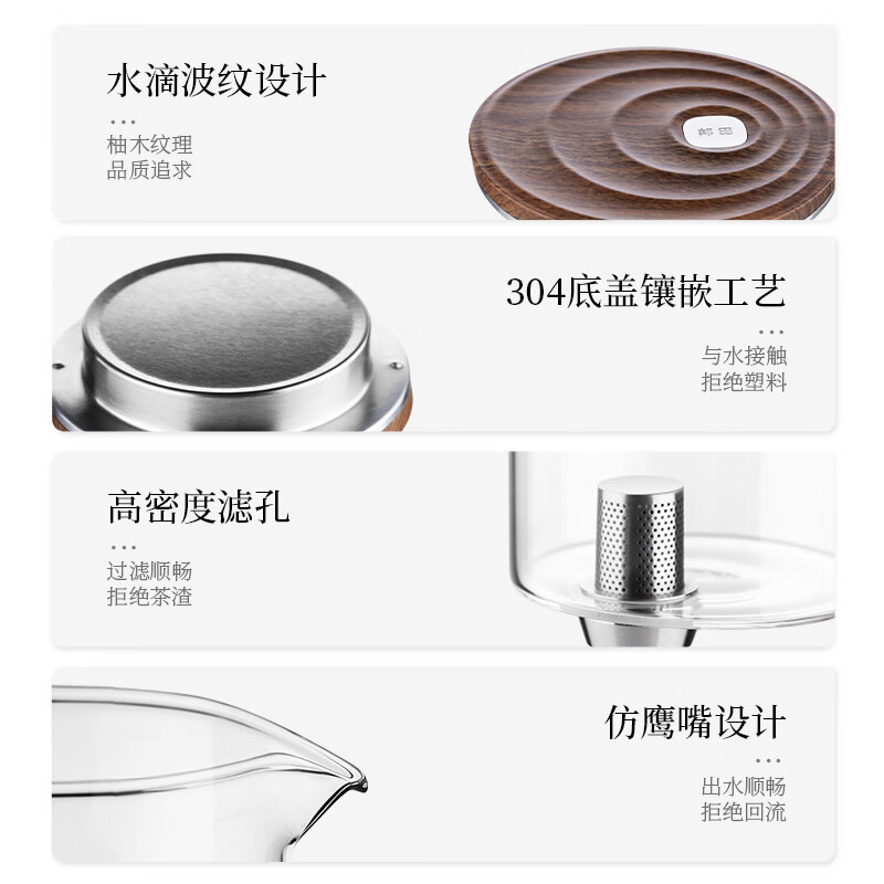 邦田(Bonston)磁吸玻璃内胆飘逸杯一键过滤无杆泡茶壶茶水分离懒人可拆洗茶具 【细杆旋盖下水】银色800ml