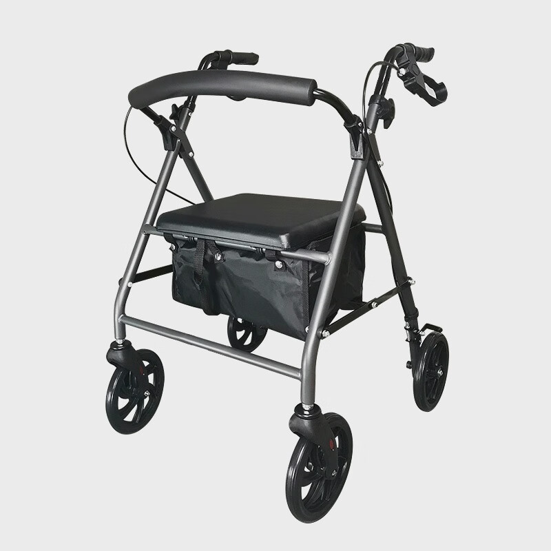 稻承老人助行器身心障礙人士帶輪可推可坐走路輔助器可折疊 四輪可推可坐購物車(chē)-收納袋