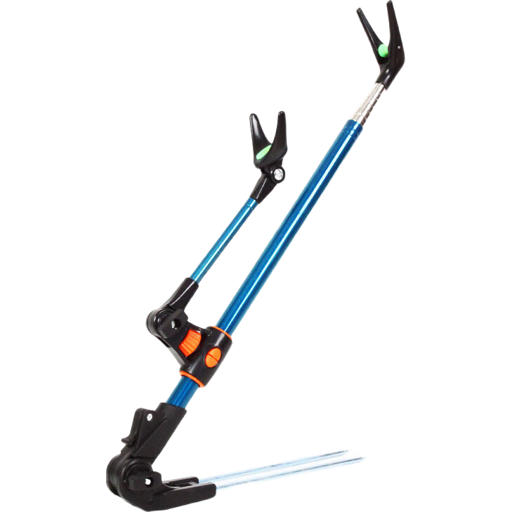 不锈钢钓鱼支架羊角头炮台支撑架杆多功能鱼竿支架地插台钓架杆 2.4m 带地插蓝色加粗款