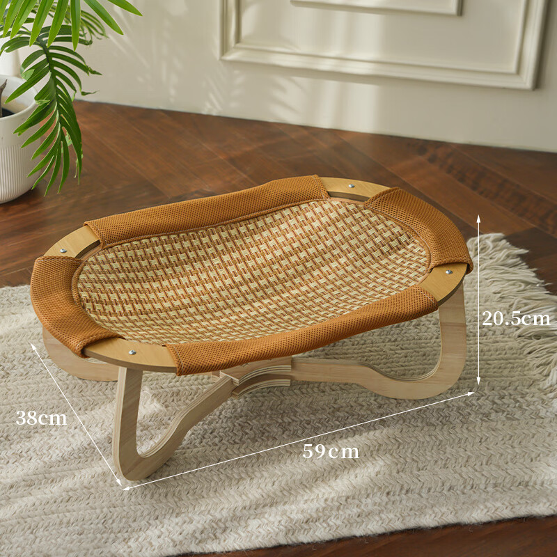 梵都寵舍貓床貓窩夏季藤編涼席吊床貓咪吊籃寵物吊床離地行軍床四季貓沙發(fā) 【升級加固】橢圓涼席行軍吊床(直徑59cm) 2.0升級版超大型【20斤可用】