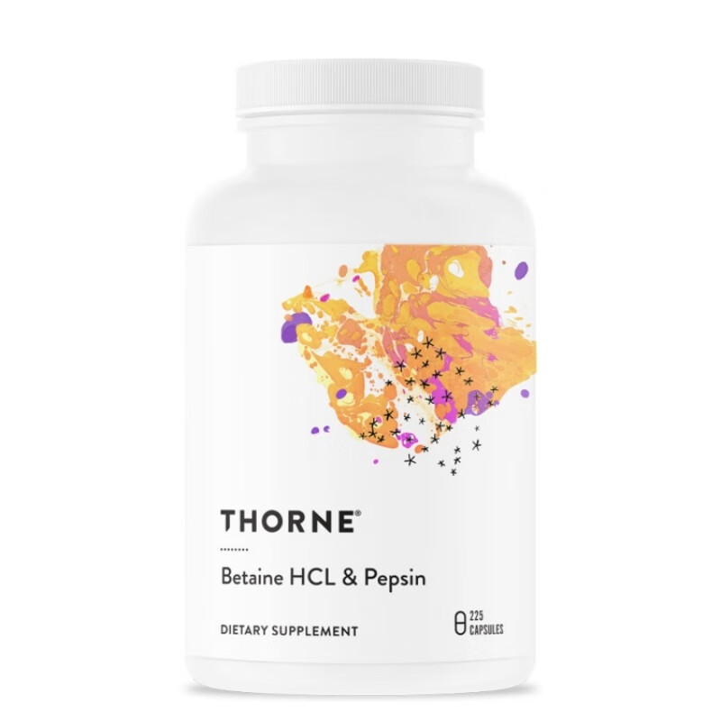 thorne美国悦恩盐酸甜菜碱胃蛋白酶消化不良胃胀气胃酸不足225粒