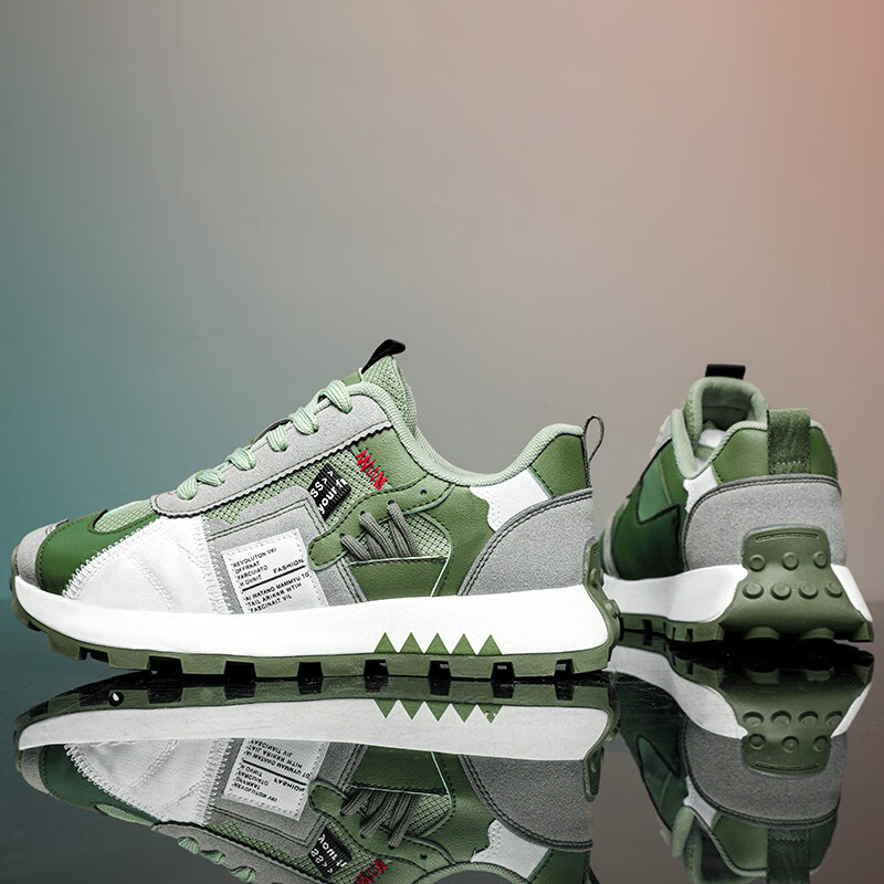 真维斯（Jeanswest）男鞋运动鞋潮流板鞋百搭解构风透气休闲鞋子男阿甘鞋 绿色 39