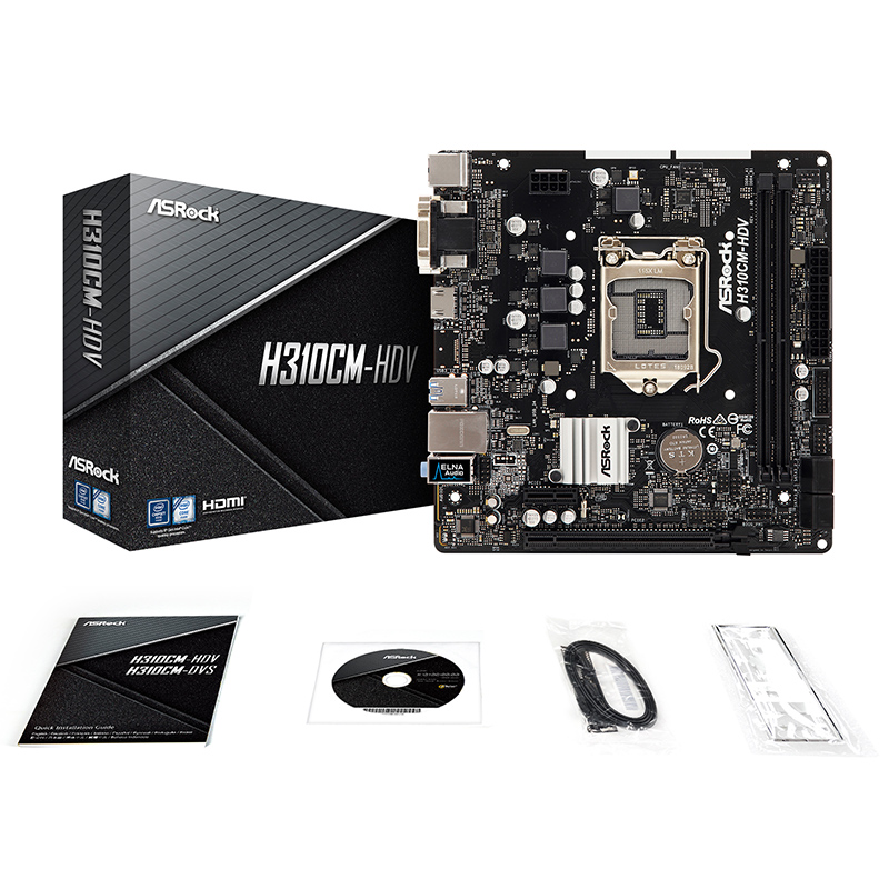 华擎（ASRock）H310CM-HDV 主板 支持8/9代 CPU 处理器 （ Intel H310/LGA 1151）