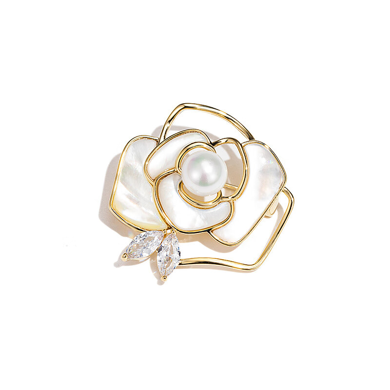 Qlady山茶花胸针高端精致时尚女款胸花胸针女设计感小众别针配饰感 金色