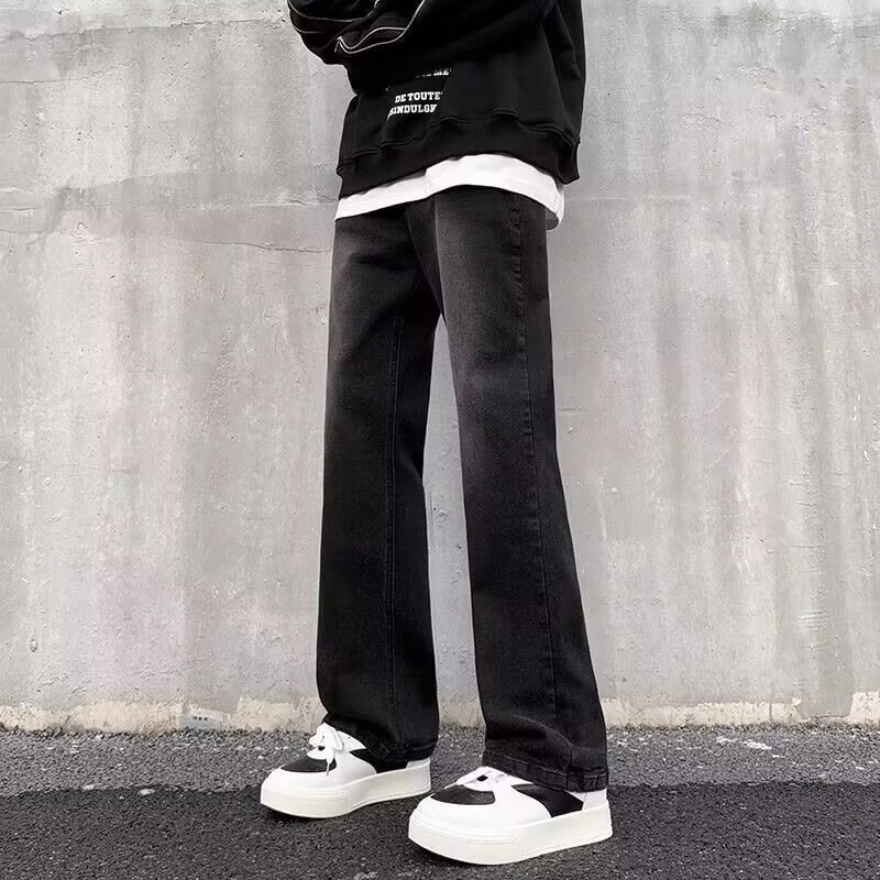 POUM秋冬季喇叭微喇牛仔裤男装宽松直筒垂感裤子男士阔腿休闲拖地长裤 HCFS-52002 加绒 XL 【身高170-175体重135-150斤】