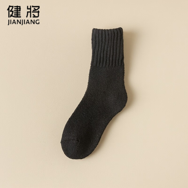 健将电商纯色袜子冬天女厚实保暖中筒高帮袜socks 黑色 均码