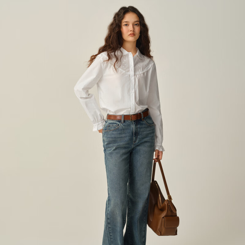 ELAND衣恋衬衫女温柔风翻领长袖上衣2025秋季新款 象牙白/白色(39)Ivory S /160