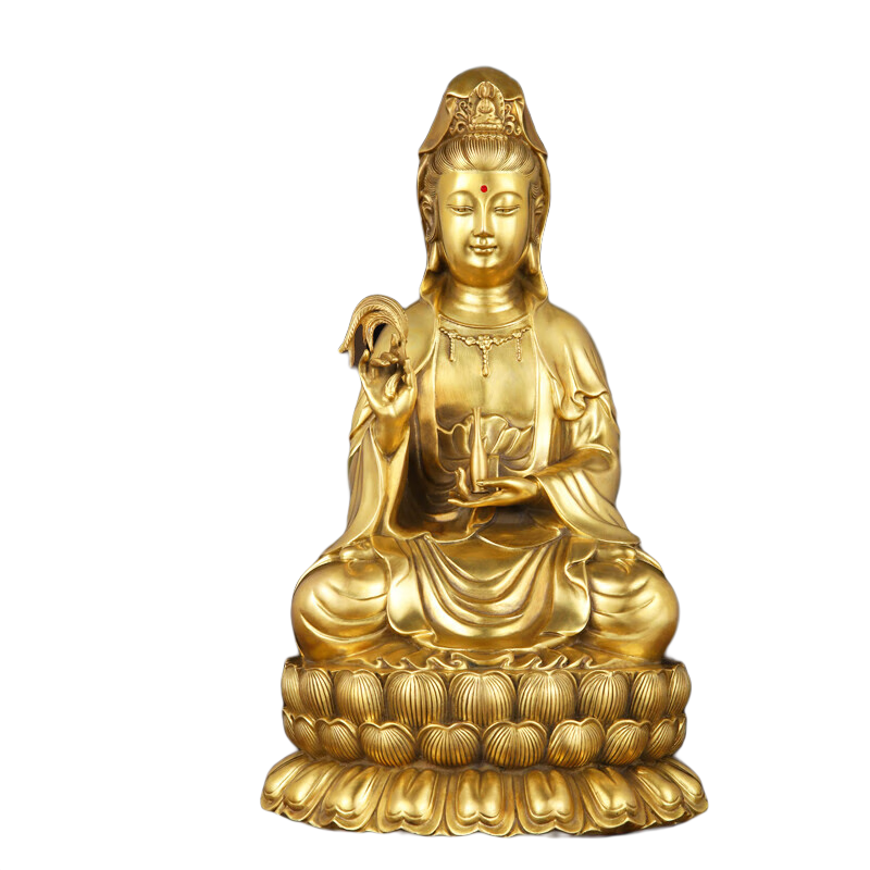 善揚黃銅觀(guān)音菩薩佛像銅觀(guān)音家用客廳擺件純黃銅南海坐蓮銅菩薩觀(guān)世音 店鋪擺放-特大號銅觀(guān)音菩薩38cm高【送紅布】