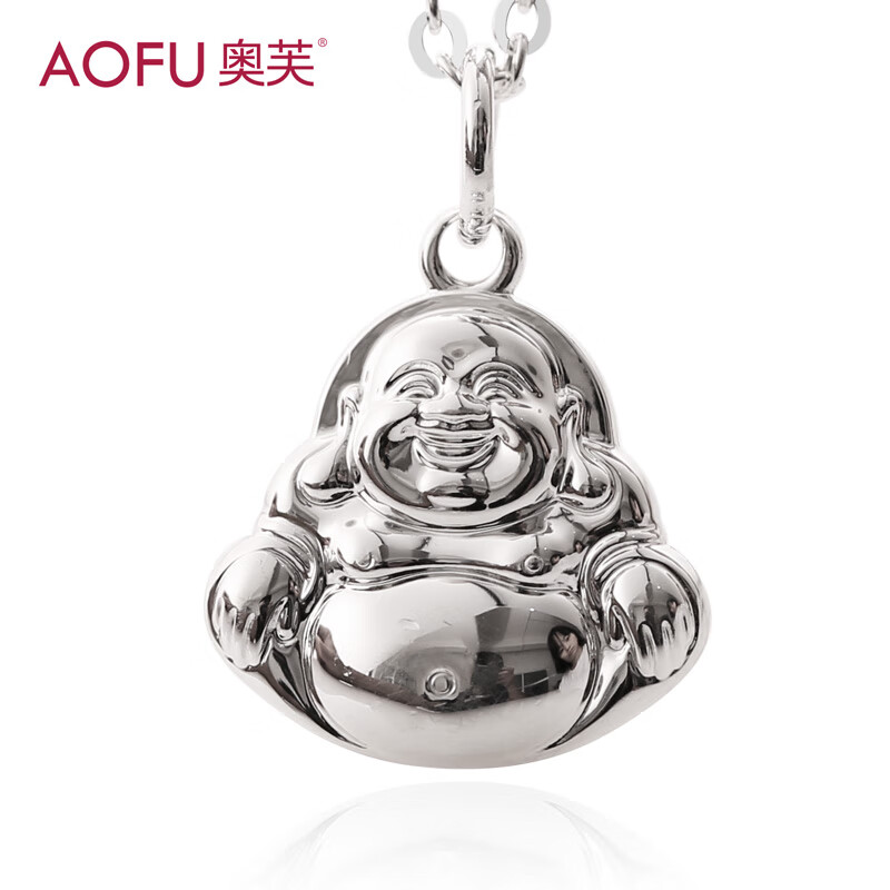 老银匠s999纯银项链吊坠女精致小佛公弥勒佛大肚佛笑脸佛牌小众实心足银 单吊坠无链
