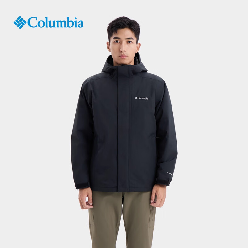 Columbia哥伦比亚2025秋冬新品户外冲锋衣男防水羽绒内胆三合一外套XE5569 010-黑色 M 175/96A