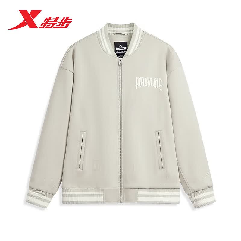 特步（XTEP）外套男子棒球服新款针织上衣潮流百搭拼接夹克宽松休闲 尘卡其 L
