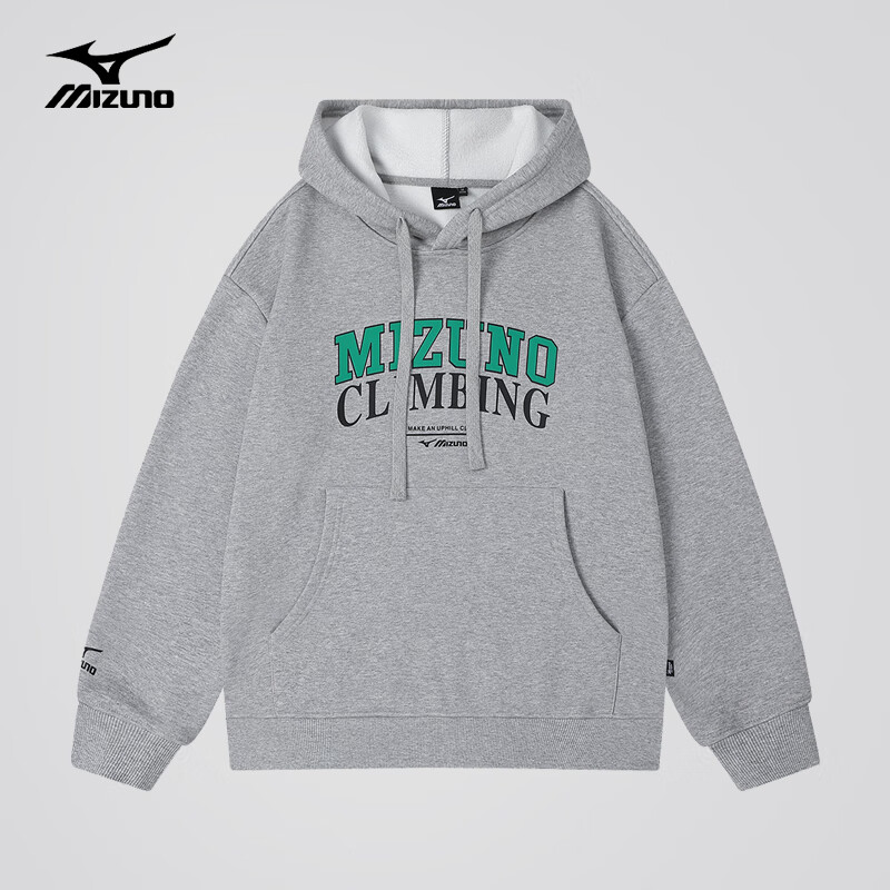 美津浓户外卫衣男长袖T恤上衣男女同款了连帽宽松休闲加绒保暖套头衫 2659花灰色 加绒款 3XL