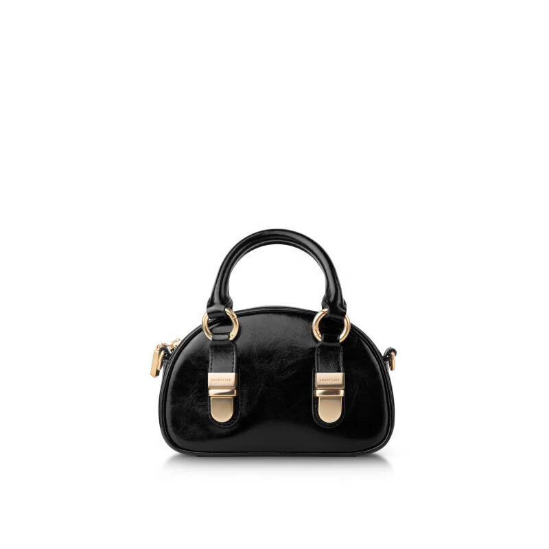 INJOYLIFE鎖扣饅頭包覆古感手提包斜挎包韓系女包波士頓包 黑色