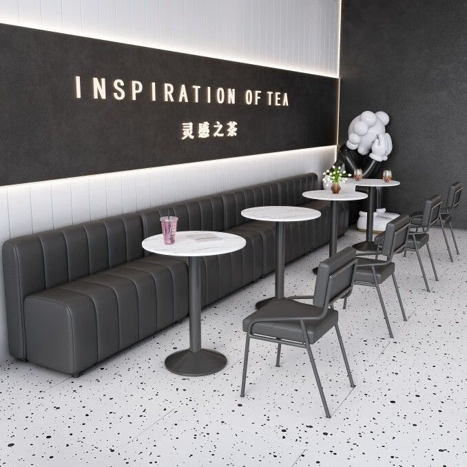 海诗圣堡餐厅靠墙卡座沙发 咖啡厅奶茶店书吧桌椅 工业风商用无靠背长条凳 夹板方桌【60x60x75cm】