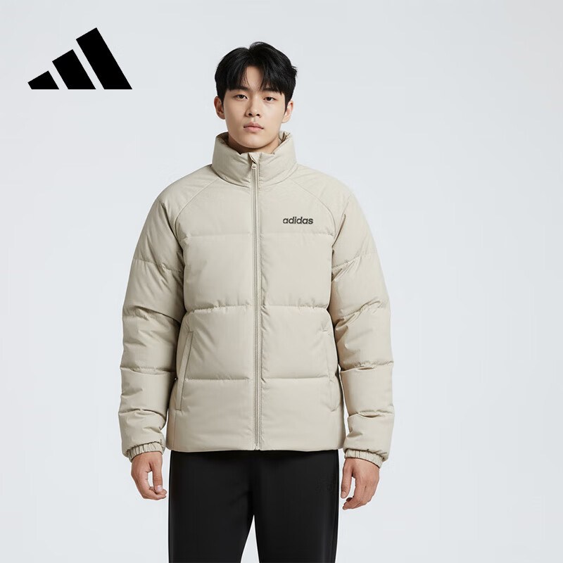 阿迪达斯（adidas）羽绒服男冬季潮流保暖休闲运动鸭绒连帽羽绒服 淡芝麻灰 L