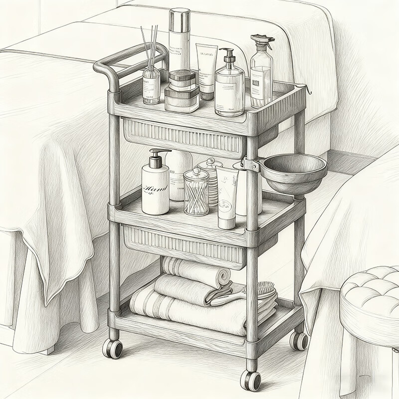 尔思家落地置物架多层收纳厨房家用储物架美容院小推车落地多层移动架子 【雅致黑】四层+挂钩*4