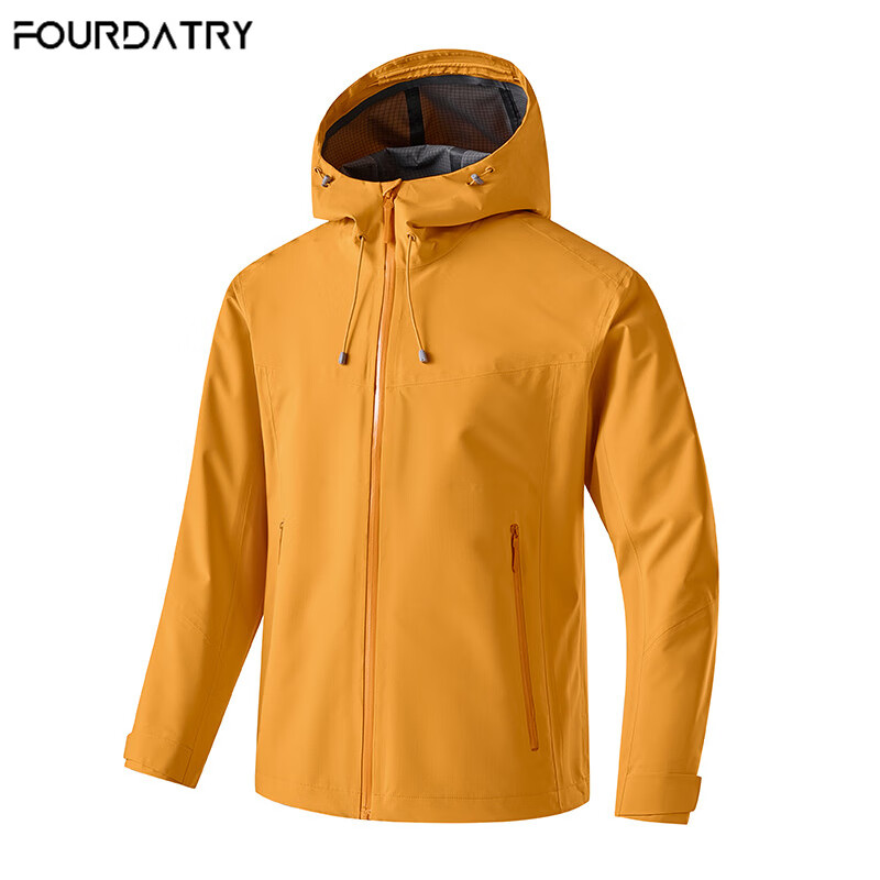 FOURDATRY2025新款户外全压胶冲锋衣男女户外防风防水连帽外套春秋上衣女 橘黄(国标单衣) L