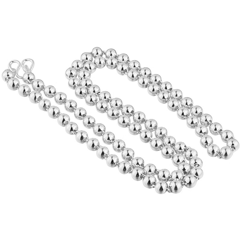 老银匠银项链女圆珠素链情侣简约佛珠男士银链大人小孩长短款足银毛衣链 可定制长度