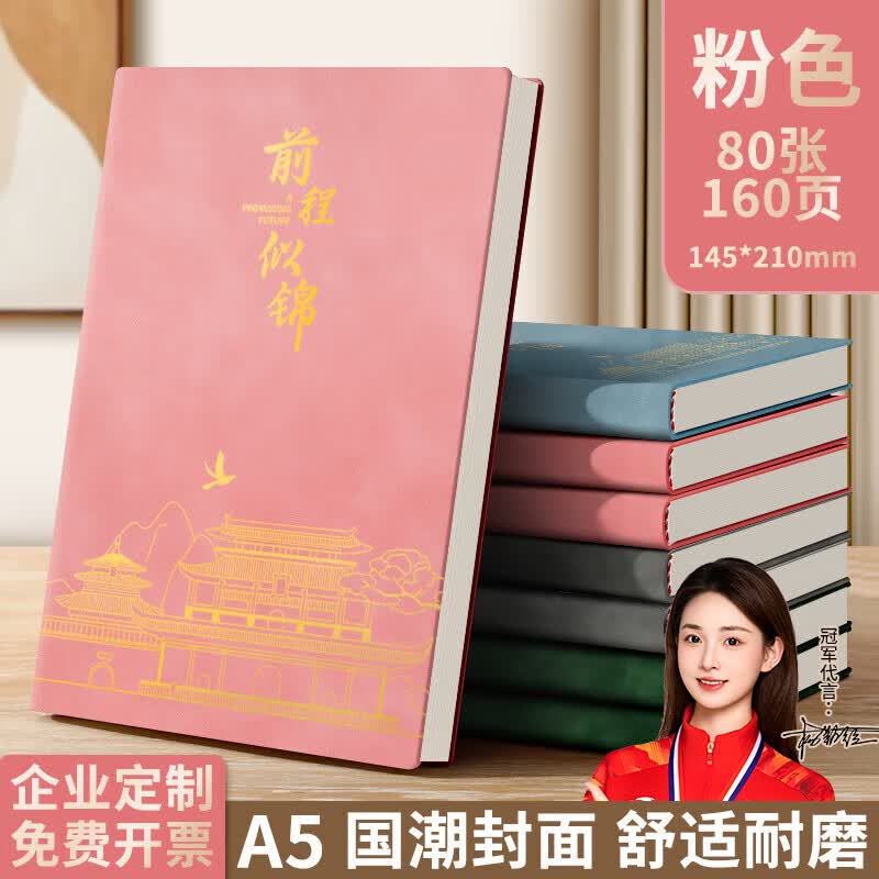 名遇笔记本子a5加厚日记本高颜值记事本男女生商务办公会议记录皮面本学生文具开学季必备 粉色/160页