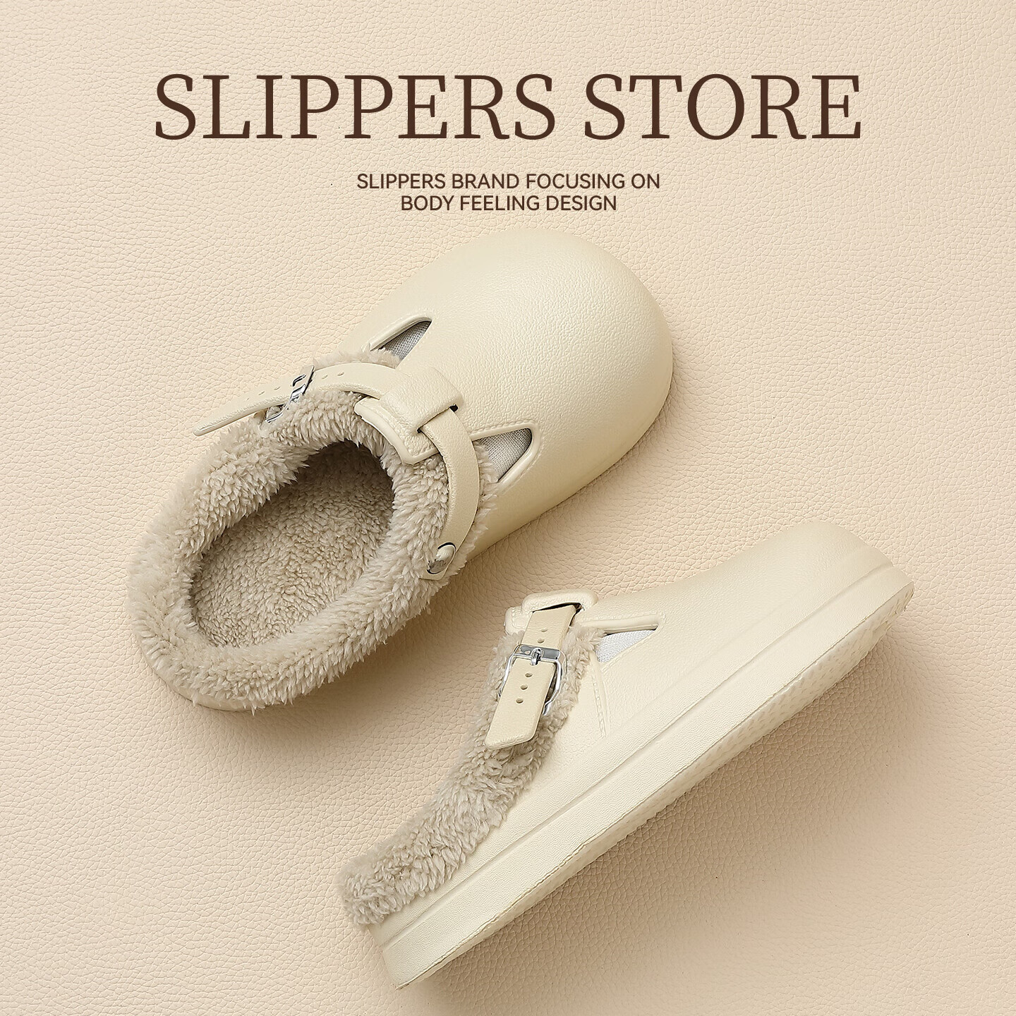 FZT棉拖鞋女冬季EVA防水毛绒保暖室内居家用可外穿脖肯鞋2025新款男 卡其色 38-39 标准码