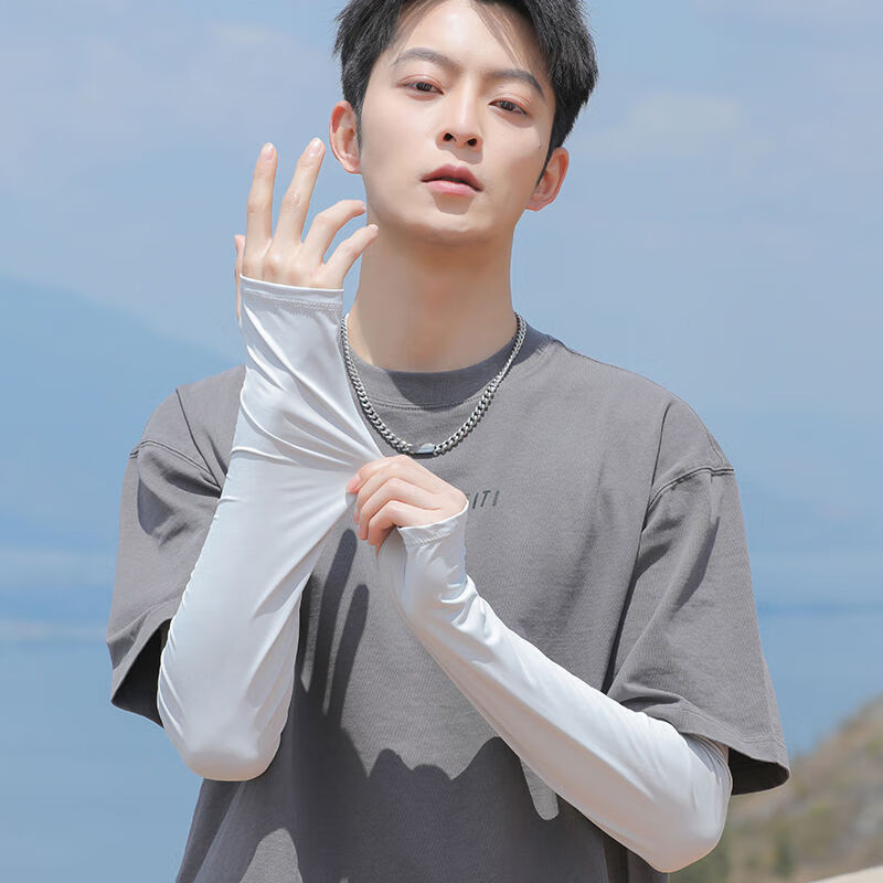 宰搂防晒手套男士夏季冰爽袖套冰丝护臂钓鱼登山攀岩开车骑行运动手套 灰色漏半指冰丝凉感防晒