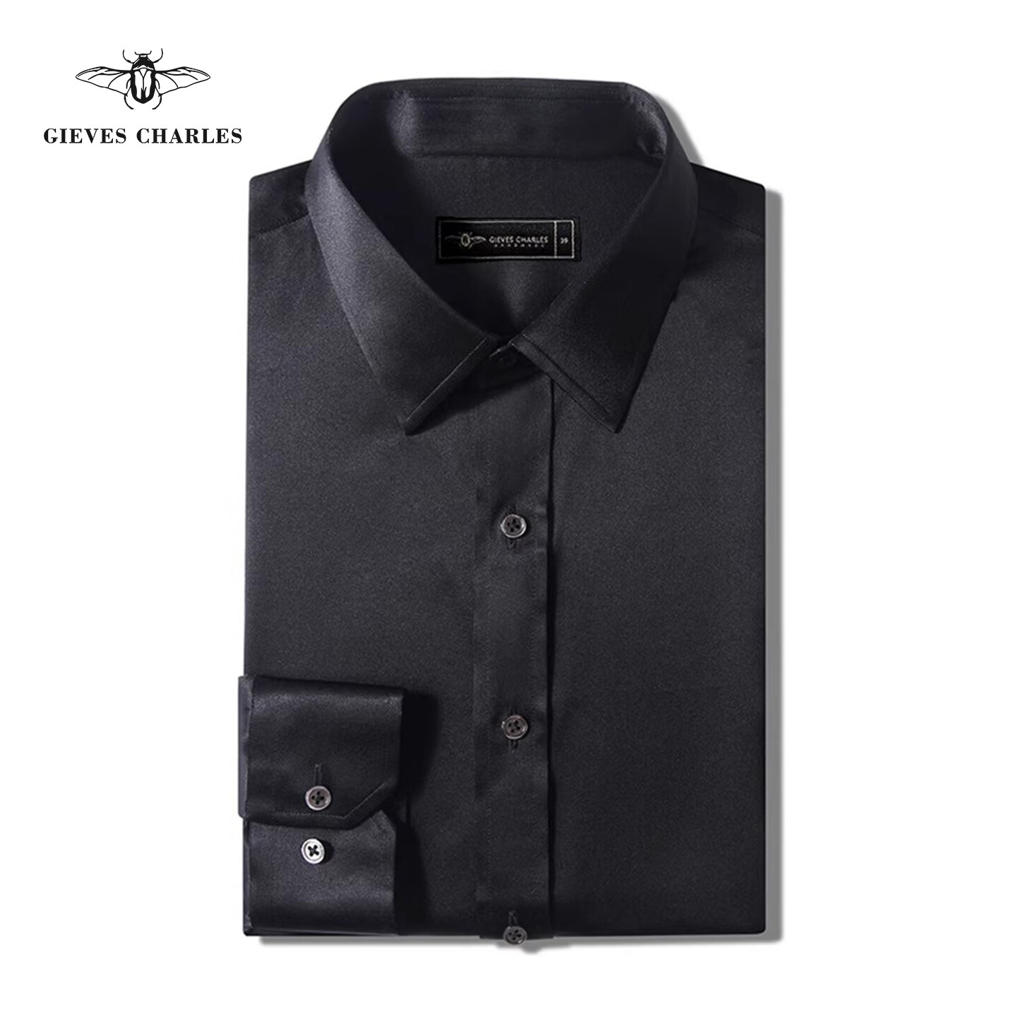 GIEVES CHARLES真丝衬衫男士长袖新款纯色方领商务休闲桑蚕丝衬衣 米白色 56 （仅用于定制，非定制勿拍）