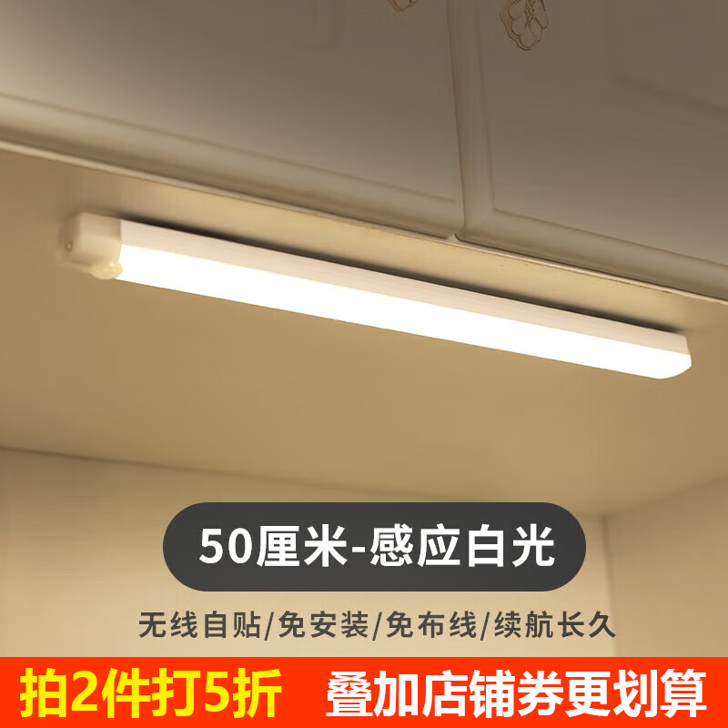 以典led人體感應燈帶樓道走廊櫥柜衣柜燈鏡前燈柜底燈家用小夜燈 500mm白光單支裝