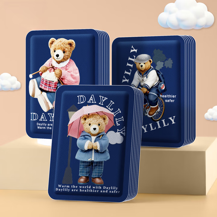 萱草卡通暖贴宝宝贴女自发热冬季防寒保暖身贴宫暖足热帖12小时 萱草暖暖熊(蓝袋)50片装 暖暖熊