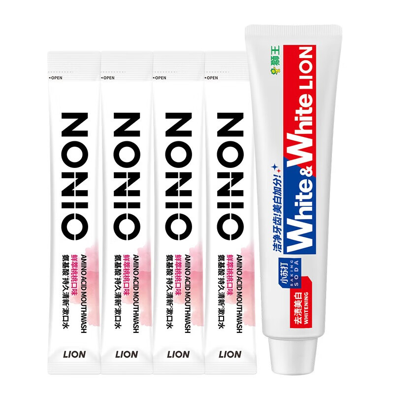 狮王（Lion） NONIO氨基酸持久清新条状漱口水 12ml*4条 漱口水+1支牙膏
