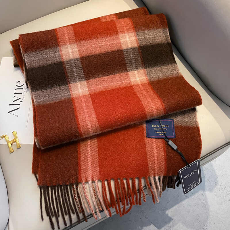 【礼盒装】100%羊毛围巾女冬季流苏保暖送女朋友生日礼物送闺蜜 25#西瓜粉灰+粉色手套【礼盒装】