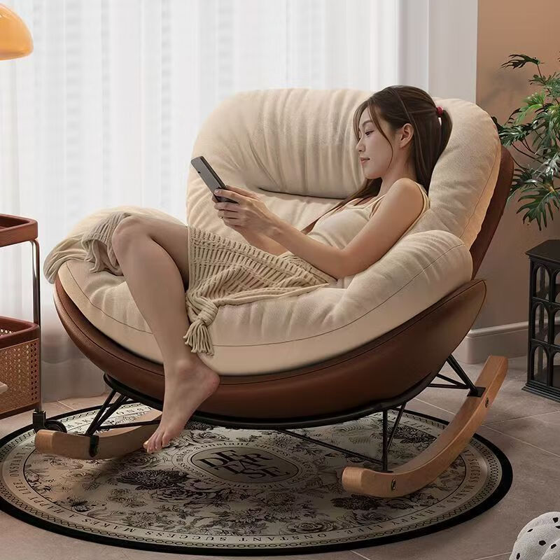 豪利邦蝴蝶摇摇椅升级底座猫抓皮大号超软午睡躺椅阳台休闲单懒人沙发椅 咖啡色拼牛奶白 升级猫爪皮底座+绒布坐包