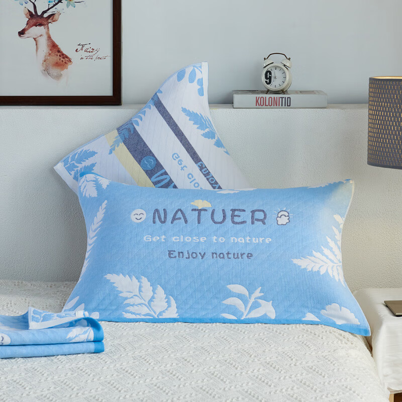 艾薇純棉枕巾加大枕巾三層紗布夾棉枕頭巾 夢想熊50*80cm  全棉加厚枕巾【享受自然-蘭】 一對裝