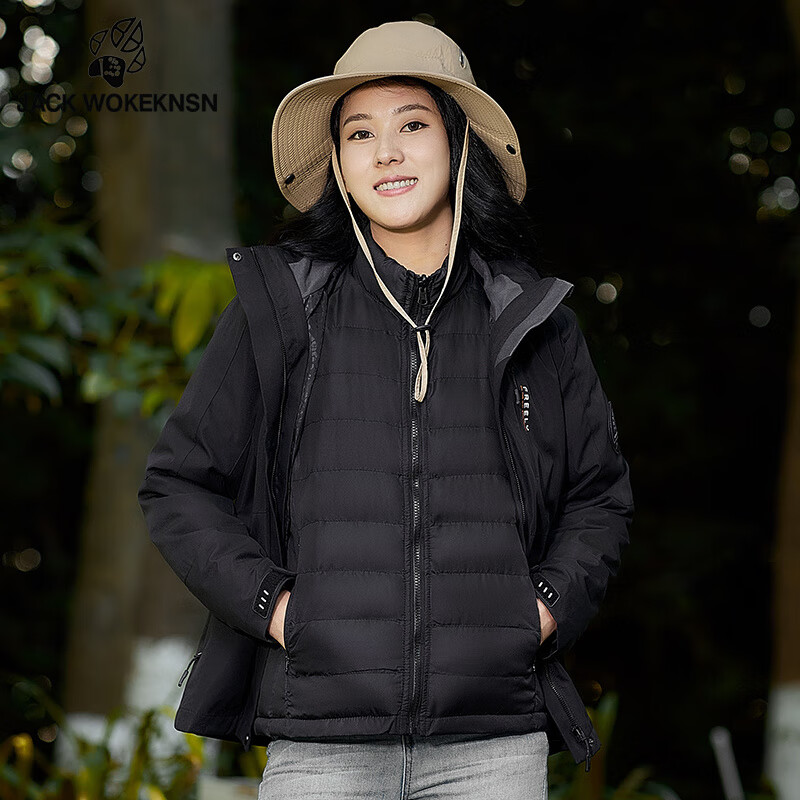 JACK WOKEKNSN狼爪云鹅绒冲锋衣男女三合一可拆卸羽绒内胆石墨烯登山服定制团购 男-军绿 XL