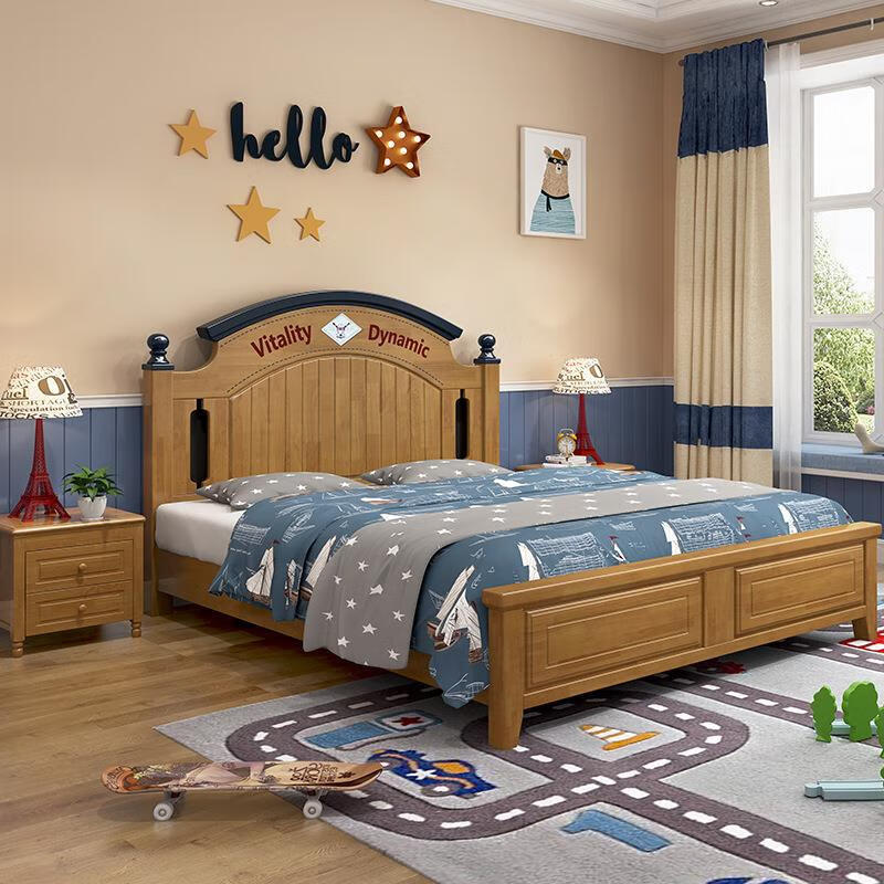 米高箱储物.男童床 【框架款】柚木色 【单床带床板】1.2*2m