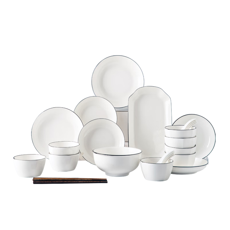 瓷魂 餐具套裝碗碟家用陶瓷碗具喬遷碗筷碗盤(pán)北歐套裝送禮 路易36件套