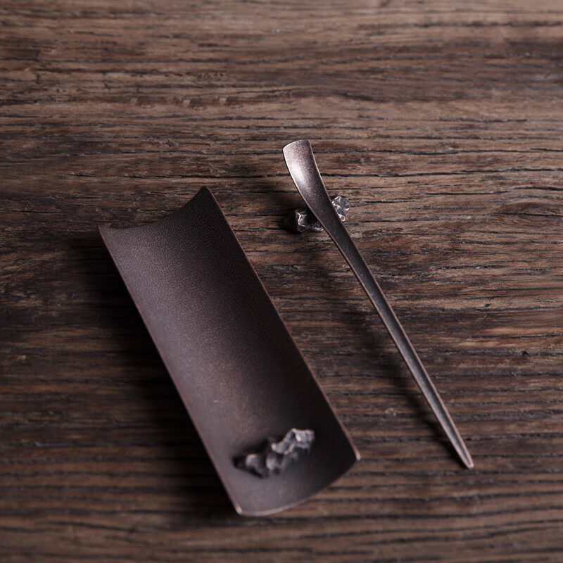 萬仟堂（Edenus）茶匙茶夾茶葉勺茶鏟取茶勺子功夫茶道配件組合仿古銅三件套 仿古銅三件套(1茶夾架1茶賞1茶撥)